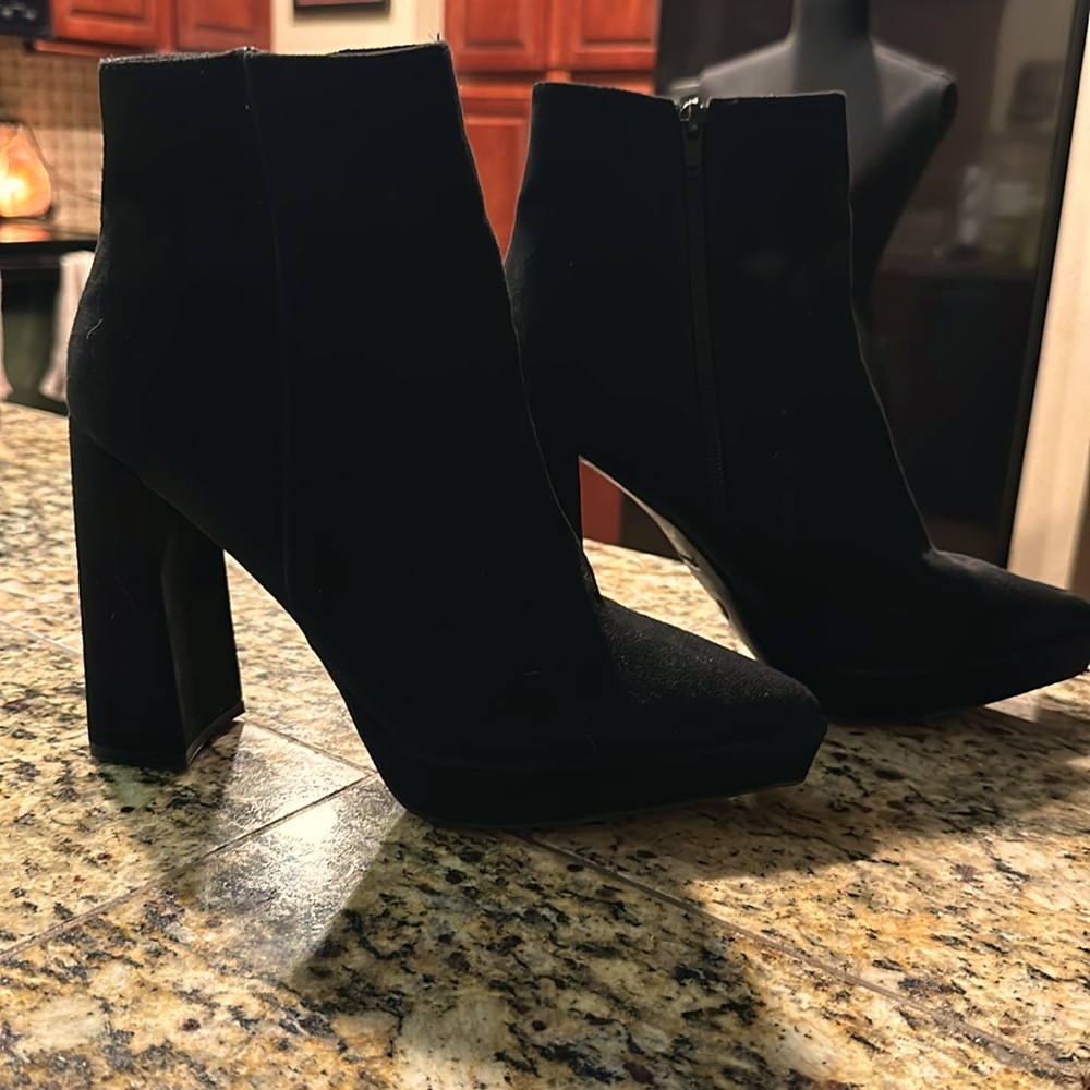Bamboo,Black Suede,Chunky,High Heeled,Ankle Boots! Rockstar Material Right Here!